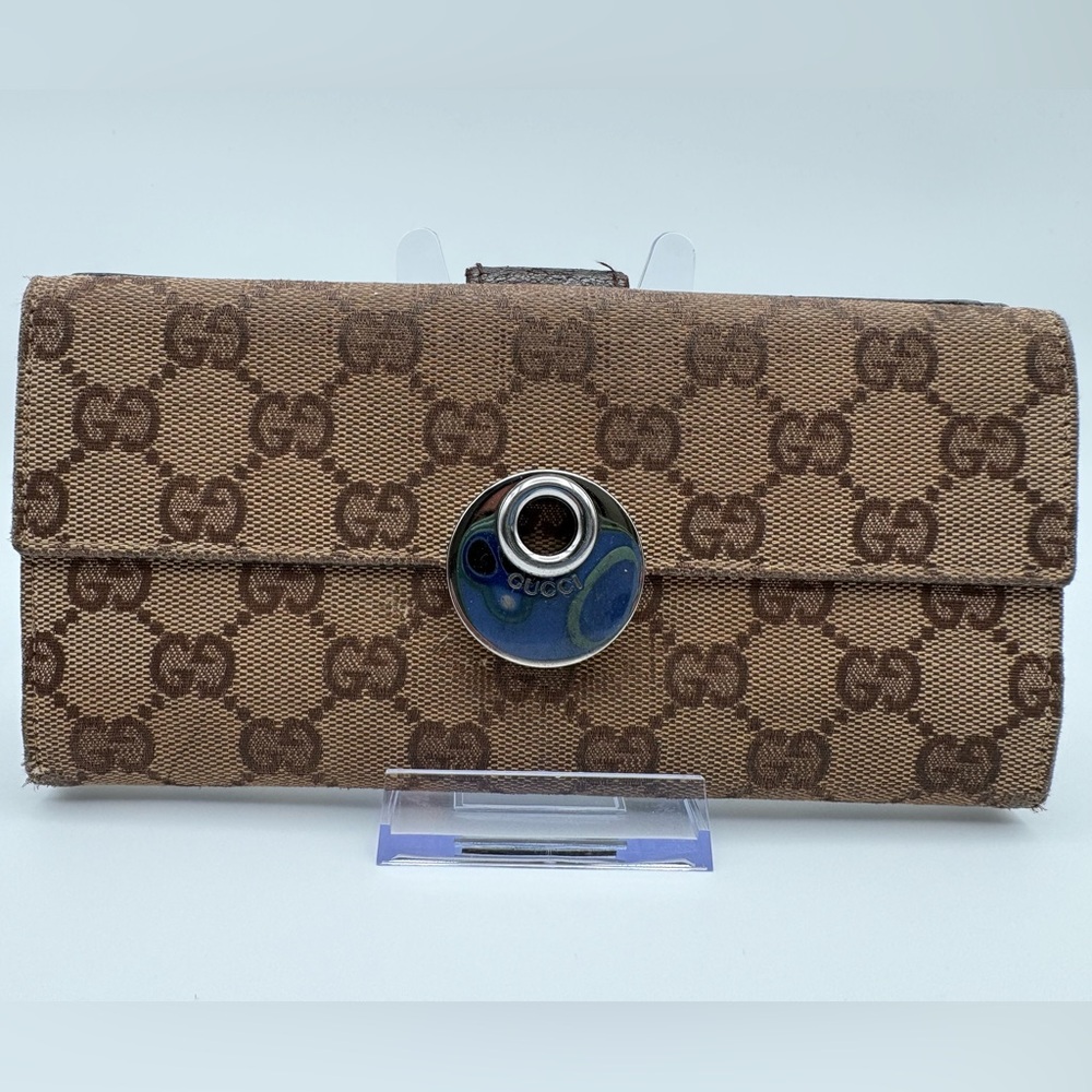 Gucci GG Monogram Canvas Long Wallet – Brown Leather Trim | Made in Italy
